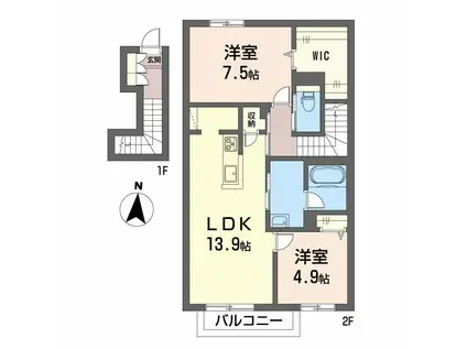 シャーメゾン レ・フレールVI(2LDK/2階)の間取り写真