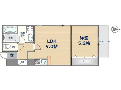 エスポワール瓢箪山(1LDK/3階)の間取り写真
