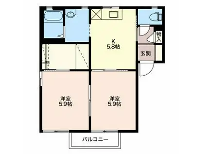 パークヒル(2K/2階)の間取り写真