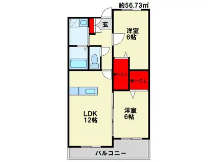 リシェス香月II(2LDK/3階)の間取り写真