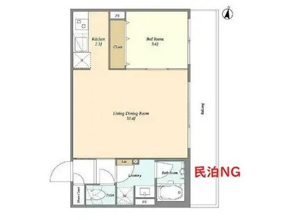  最上階 1LDK ウェルスクエア初台 KT(1LDK/4階)の間取り写真