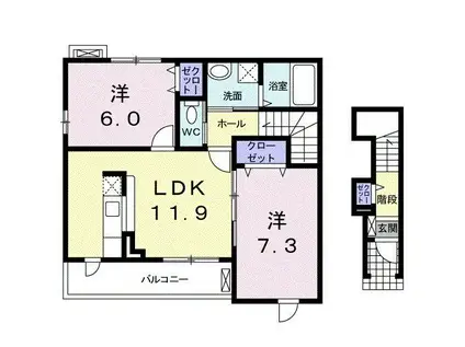 ＪＲ呉線 矢野駅 バス乗車時間：20分 最寄りバス停で下車 徒歩8分 2階建 築16年(2LDK/2階)の間取り写真