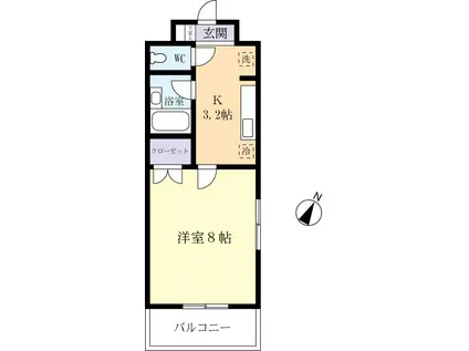 スカイヒルズやまのい(1K/3階)の間取り写真