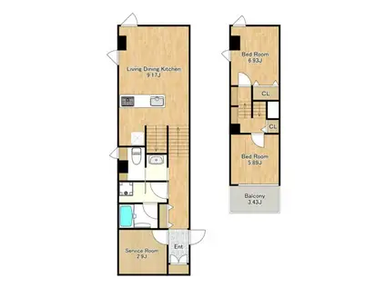 サザン小川(2SLDK/2階)の間取り写真