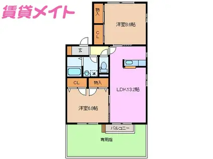 マウントクックB(2LDK/1階)の間取り写真