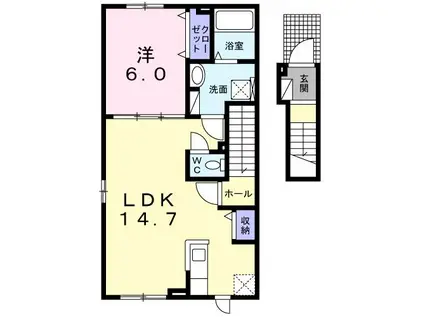 ラ・メール・ブルーII(1LDK/2階)の間取り写真