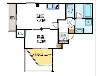 ロマンシャンブル(1LDK/4階)の間取り写真