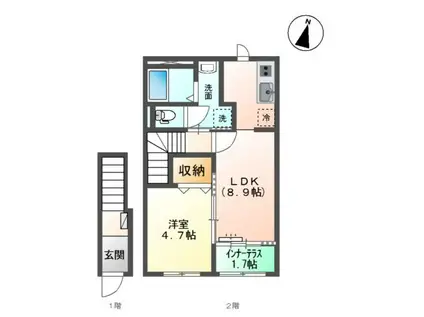 スターテラスII渡橋町1K/1LDK(1LDK/2階)の間取り写真