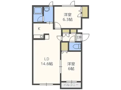 ウィスタリアII(2LDK/1階)の間取り写真