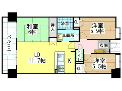 ライフプラザ沢見II番館(3LDK/10階)の間取り写真