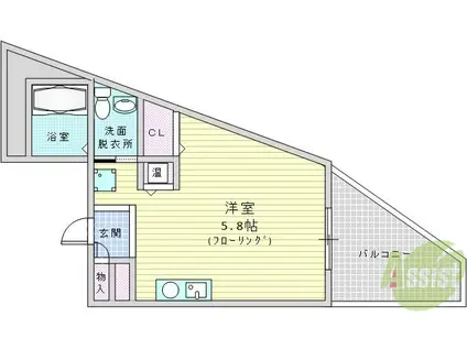 ウインズコートⅢ(ワンルーム/3階)の間取り写真