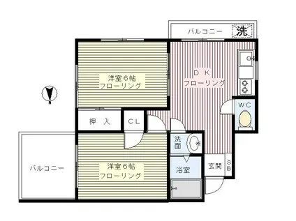 ヨコヤマビル(2DK/2階)の間取り写真