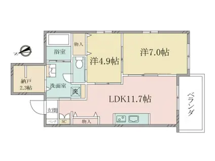 ヘーベルヴィレッジ浦和本太(2LDK/4階)の間取り写真