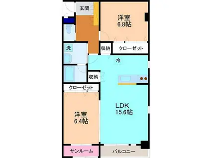 フォルトゥーナ北安江(2LDK/3階)の間取り写真