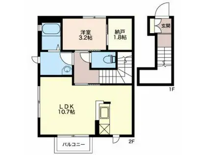 フィオーレ大潟 III棟(1LDK/2階)の間取り写真