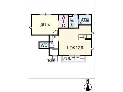 ディアコート上浜(1LDK/1階)の間取り写真