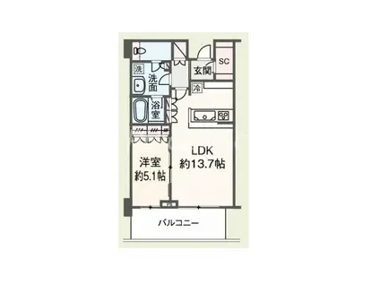 グランドメゾン新梅田タワー THE CLUB RESIDENCE(1LDK/5階)の間取り写真
