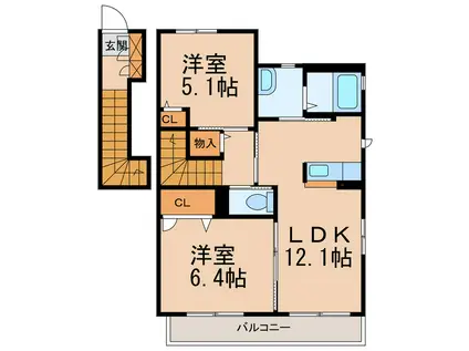シャーメゾン紀三井寺(2LDK/2階)の間取り写真