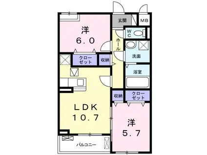 アルカディア(2LDK/1階)の間取り写真