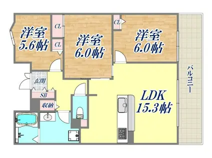 サンメゾン西宮北口ヴァンエレーブ(3LDK/3階)の間取り写真