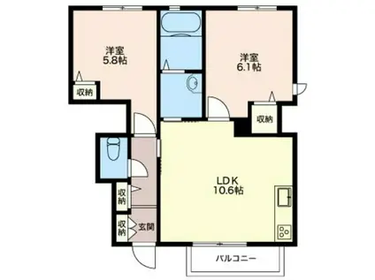 モア・フェリカ ウエスト(2LDK/1階)の間取り写真