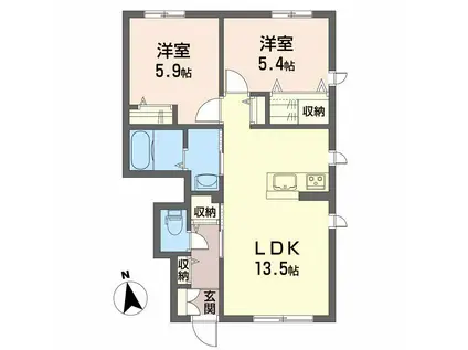 シャーメゾン・ミーオ(2LDK/1階)の間取り写真