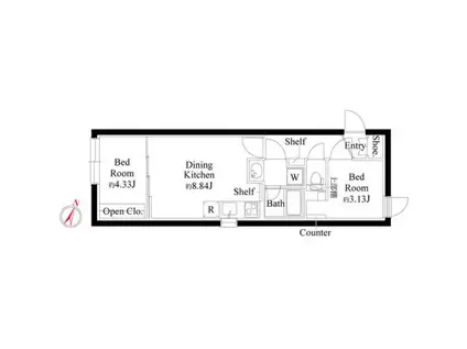 グランパセオ代々木上原(2DK/1階)の間取り写真