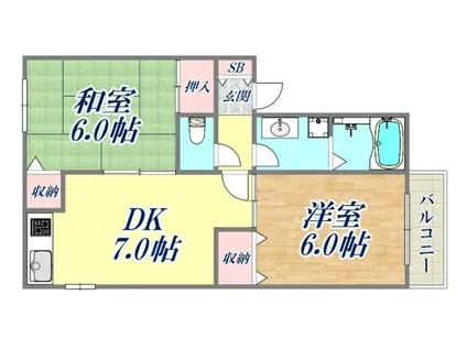ソレアード北仁川(2DK/2階)の間取り写真