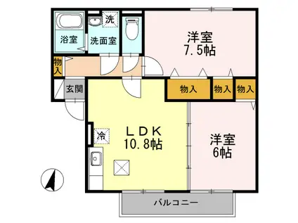 クニーズコートB棟(2LDK/1階)の間取り写真