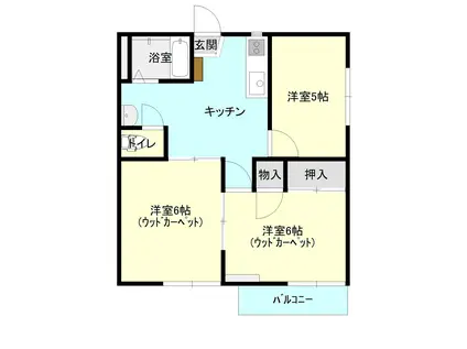 レジデンスリビエラB棟(3DK/2階)の間取り写真