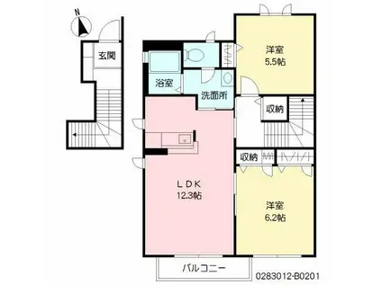 ブランシェ幸神(2LDK/2階)の間取り写真