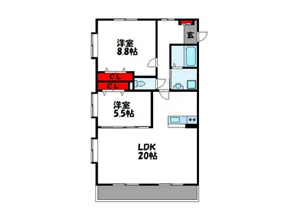 シャンブルクレールII(2LDK/1階)の間取り写真