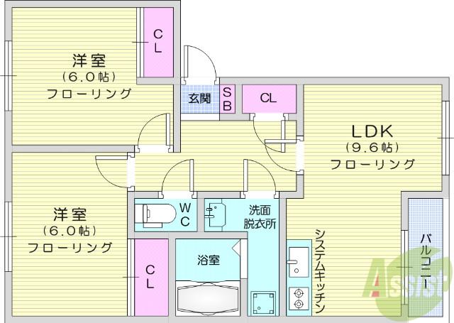 マルベリーズ弐番館(2LDK/2階)の間取り写真