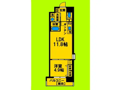 スプランディッド江坂デュー(1LDK/4階)の間取り写真