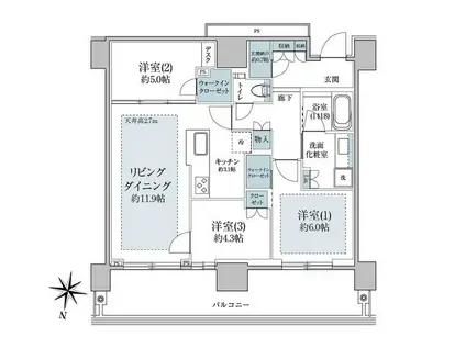 プラウドタワー目黒MARC(2LDK/29階)の間取り写真