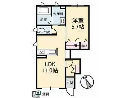 ポートタウン C棟(1LDK/1階)の間取り写真