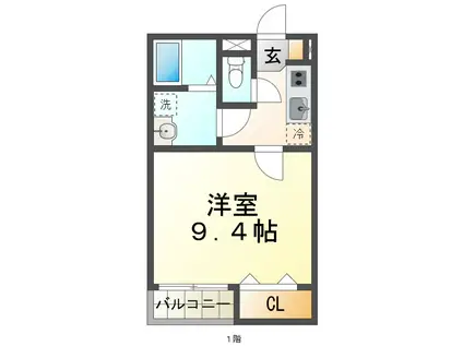ロワジール硯町(1K/1階)の間取り写真