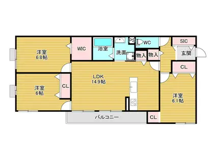 BELLE CEREZO 古曽部(3LDK/2階)の間取り写真