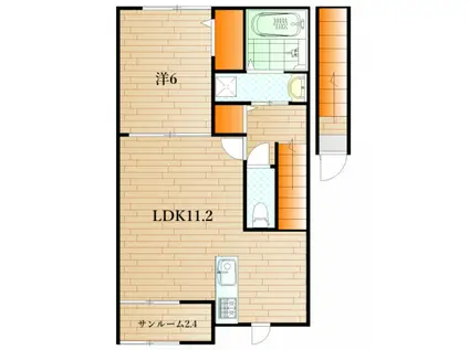 デュエル(1LDK/2階)の間取り写真