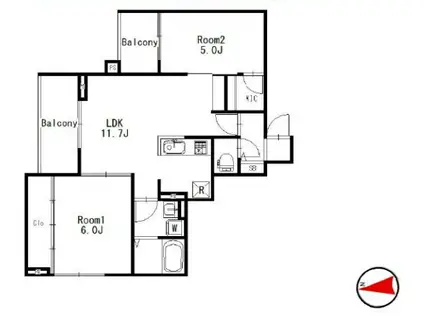 シャトネルA(2LDK/2階)の間取り写真