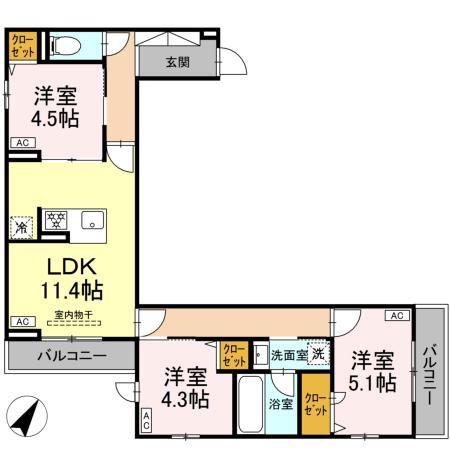 セレスティア細田A(3LDK/3階)の間取り写真