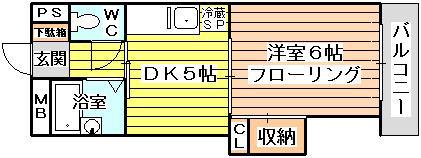 正雀グランドハイツ北(1DK/3階)の間取り写真
