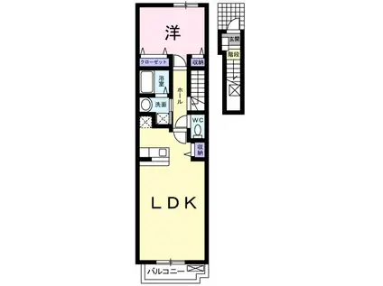 カサ・デル・ソルB(1LDK/2階)の間取り写真