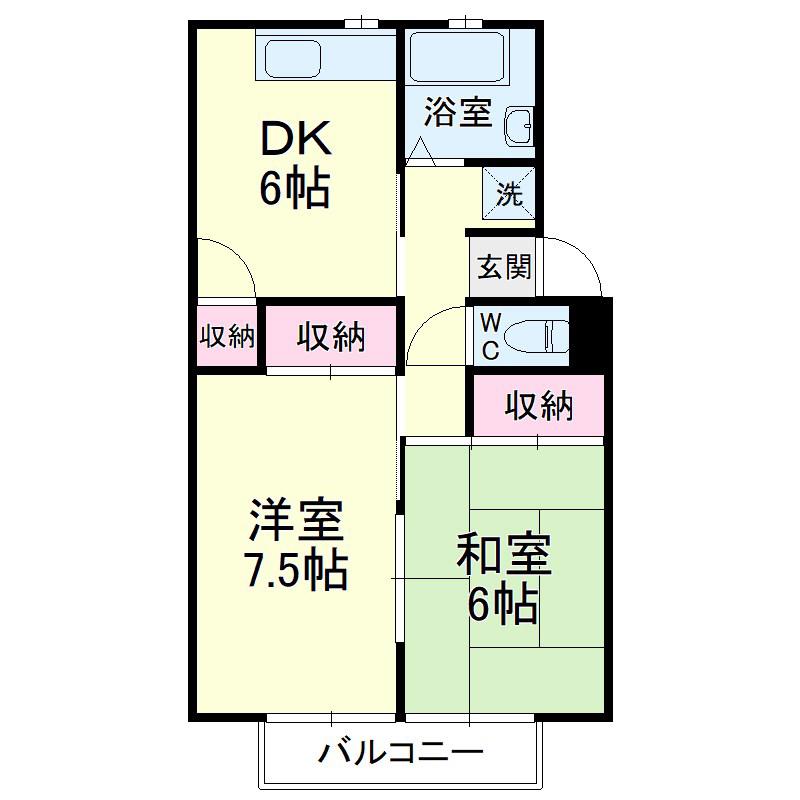 プレジールK(2DK/2階)の間取り写真