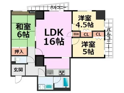 アミング潮江イースト15-3号棟(3LDK/11階)の間取り写真