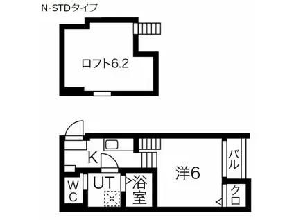 ボヌール中村公園(1K/2階)の間取り写真
