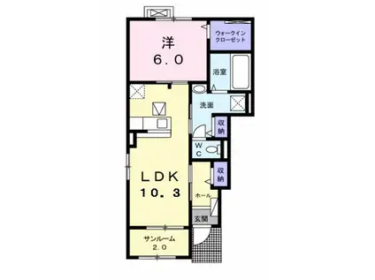 バードヒルB(1LDK/1階)の間取り写真