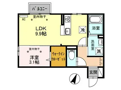 新潟県新潟市中央区 2階建 築7年(1LDK/2階)の間取り写真