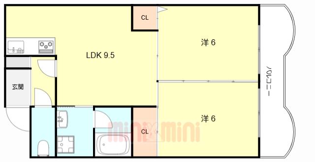 ロイヤルハイツ新北野II(2LDK/3階)の間取り写真