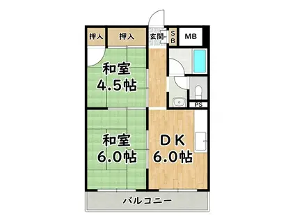 メゾンミラノ野里(2DK/2階)の間取り写真